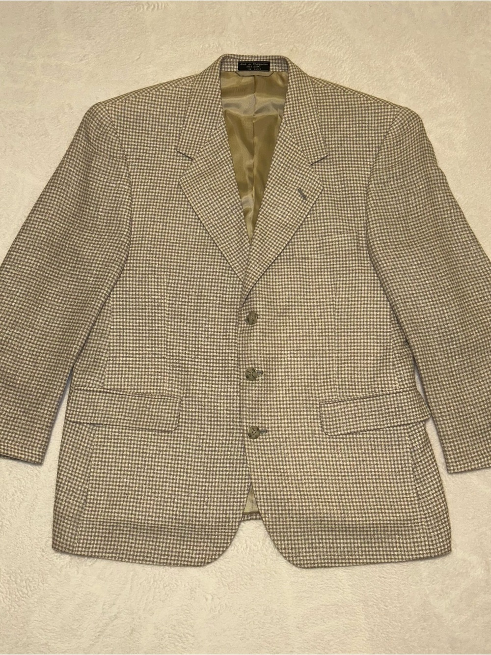 Vintage Bert Pulitzer 42S Beige/Gray Gingham Sport Coat Blazer Mens pure silk